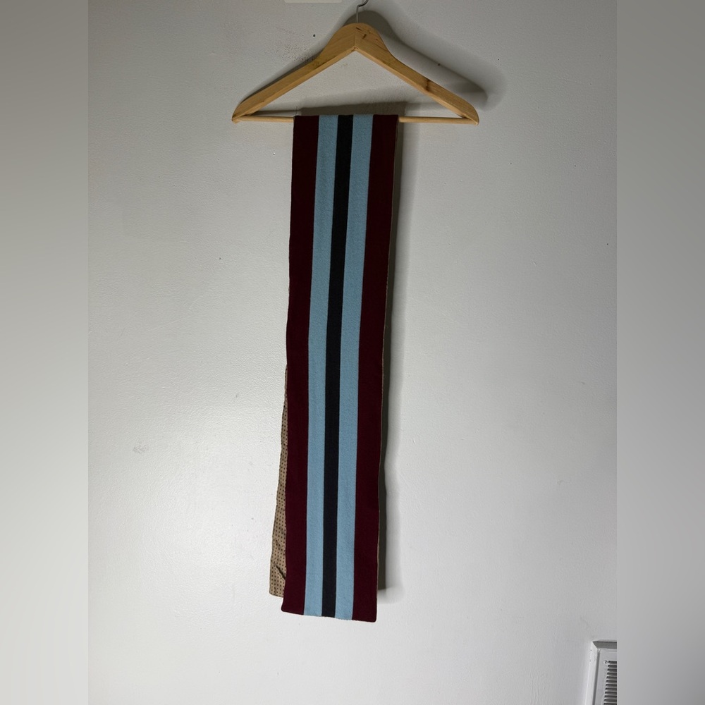 Paul Smith Wool Winter Scarf Silk Inside Burgundy Blue Stripe Rectangle